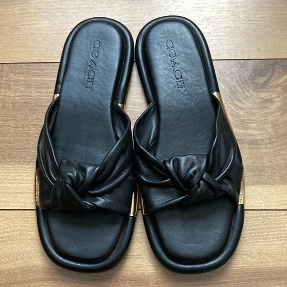 Coach Shoes - Coach Black Slide Sandals with Gold Accent